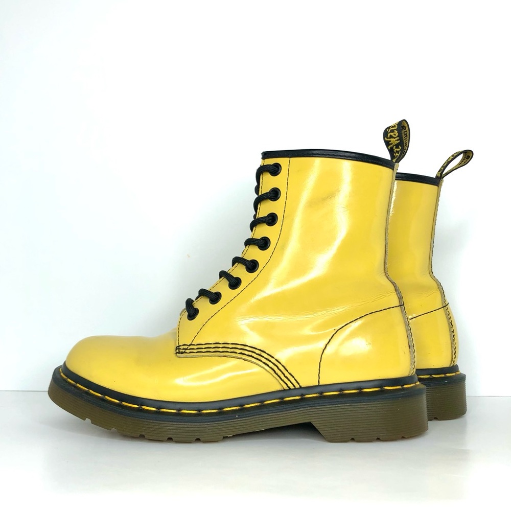 Dr Martens 1460 Pascal Patent Yellow Ankle Boots Women’s 7 Shoes - Picture 4 of 13